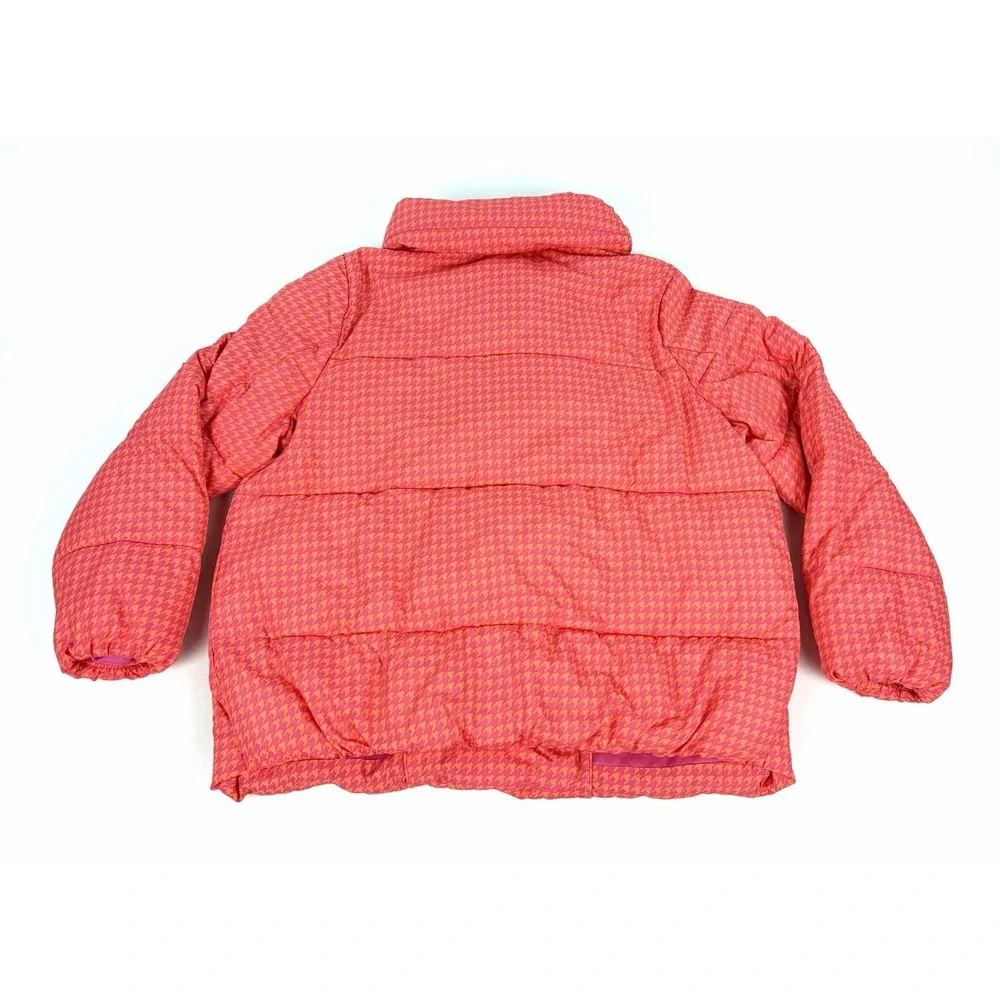 Isaac Mizrahi Live Puffer Jacket Women's Medium Pink Orange Houndstooth Coat